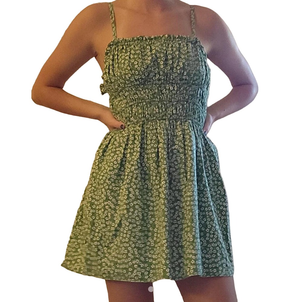 NEW Wild Fable Green and White Floral Spaghetti Strap MIDI Dress Sz L